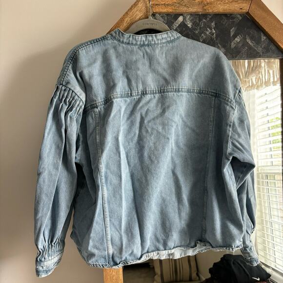 Mango Puff Sleeve Denim Top Shacket - Picture 9 of 10